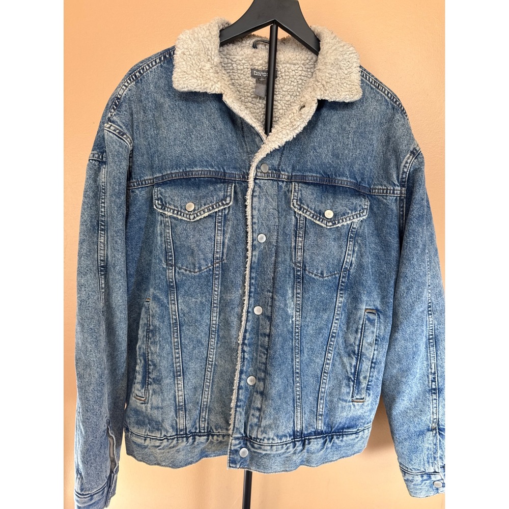 H&M‎ Divided Mens Denim Sherpa Lined Trucker Jacket Blue Medium Wash Size M